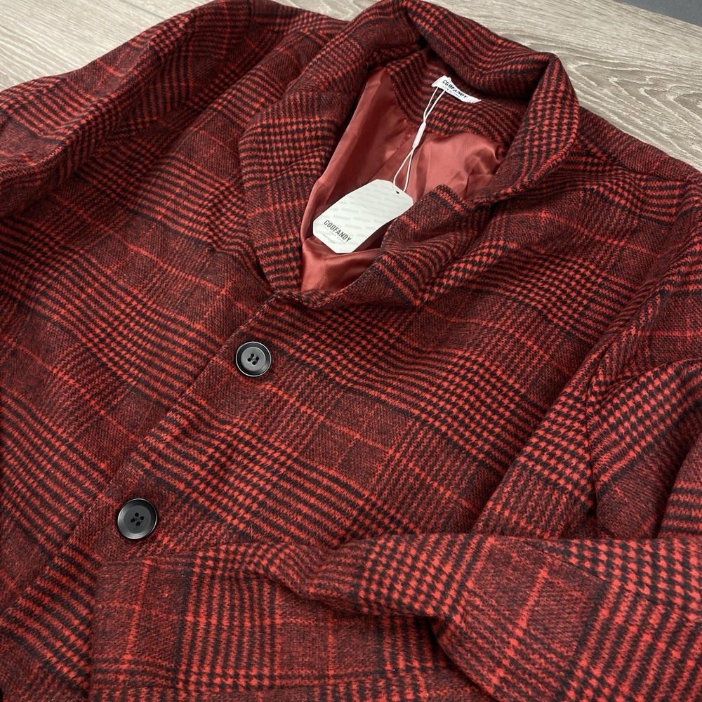 COOFANDY Mens Overcoat Plaid Notch Lapel Single Breasted Red XL